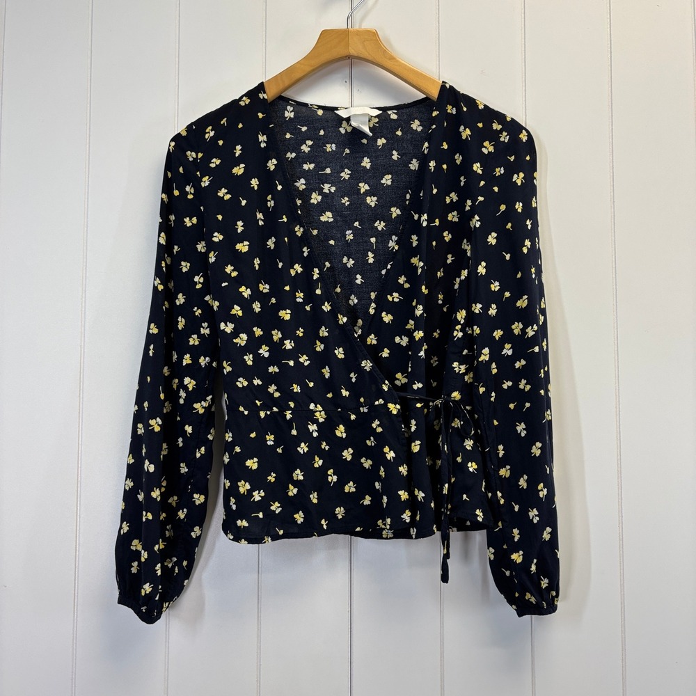 H&M Cottage Floral Wrap Around Top Size 6 Coquette Peasant Boho Summer Farm Girl